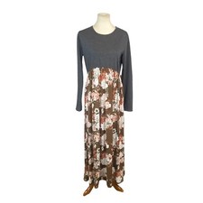 Hayzel Womans Maxi Dress Size L Gray Floral Long Sleeve
