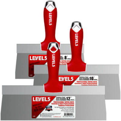 LEVEL5 Drywall Tools 8'', 10'', 12'' Taping Knife Set 3 pc Stainless Steel | 5-619
