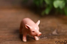 Ceramic Pink Pig Ornaments Handmade Animal Figurine Piglet Collectable Gift
