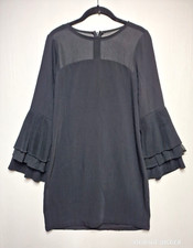 Adelyn Rae Shift Dress Women's XS Black Lined Bell Sleeve Round Neck Back Zip