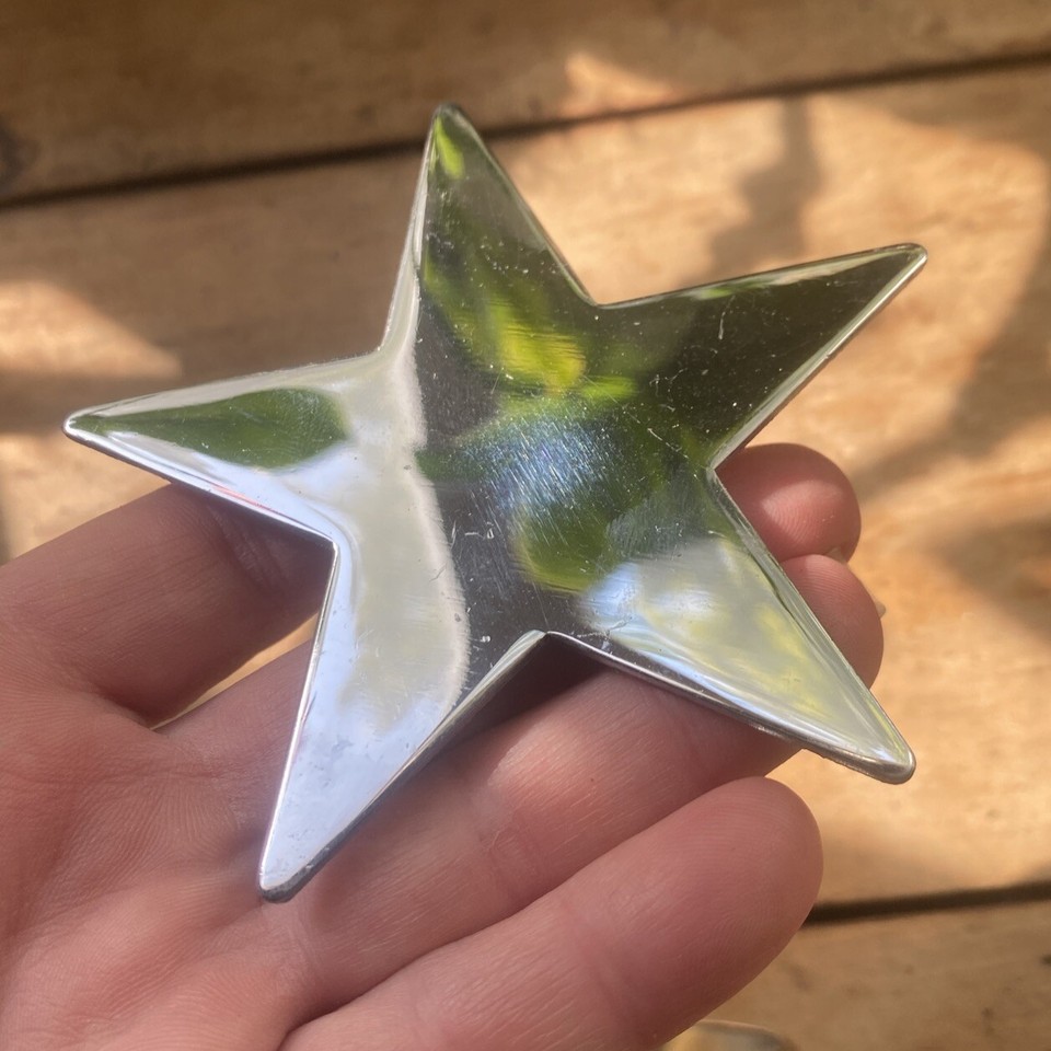 2 Vintage Chrome Custom Car Accessory Star Emblems Badge Ratios Sled