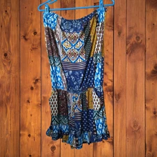 Vava by Joy Han Women's Small Strapless Gather Waist Romper Boho Peasant Hippie