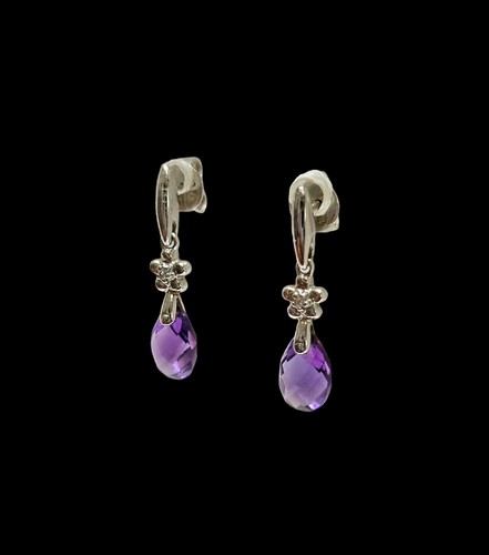 Gorgeous 14K White Gold Amethyst Briolette Dangle Stud Earrings - Picture 3 of 6