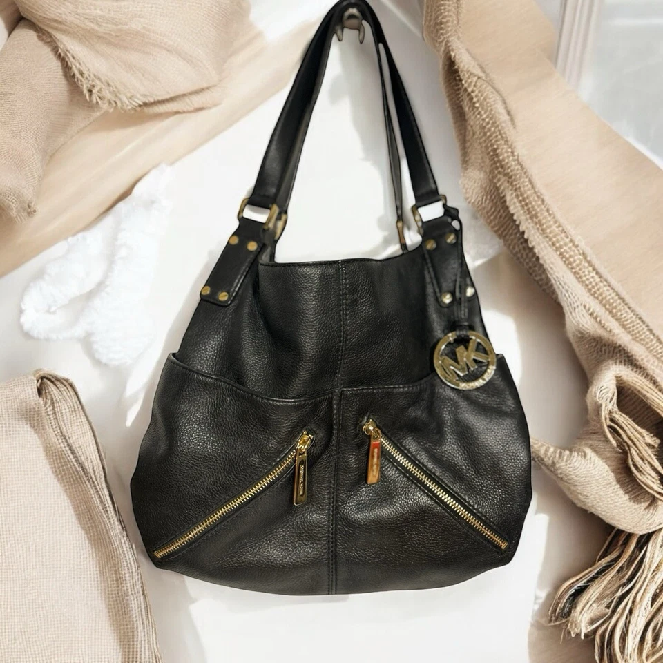 MICHAEL KORS PORTLAND BOLSA TOTE/OMBRO DE COURO PRETA/BOLSA DESLEIXADA 15 x 11 x 4