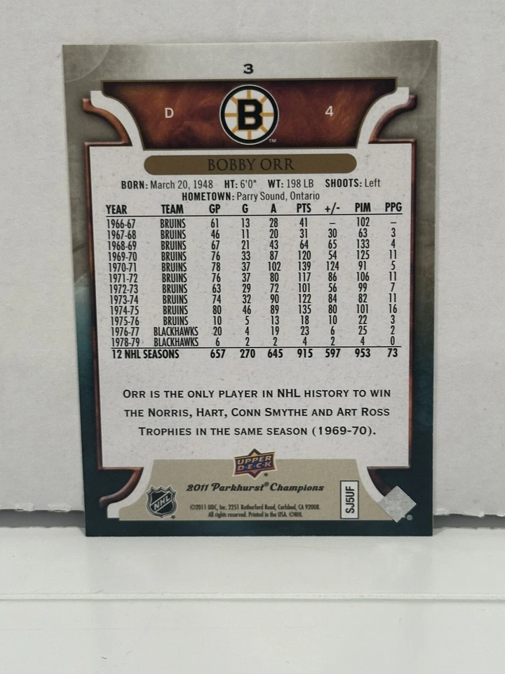 2011-12 Upper Deck Parkhurst Champions Bobby Orr #3 HOF - Image 3 of 4