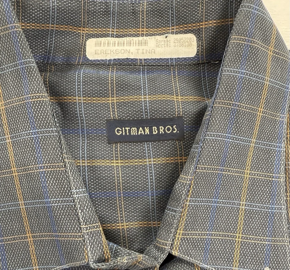 Gitman Bros Shirt Mens XL Vintage Blue Gray Orange Plaid Cotton Button Down USA - Image 2 of 4