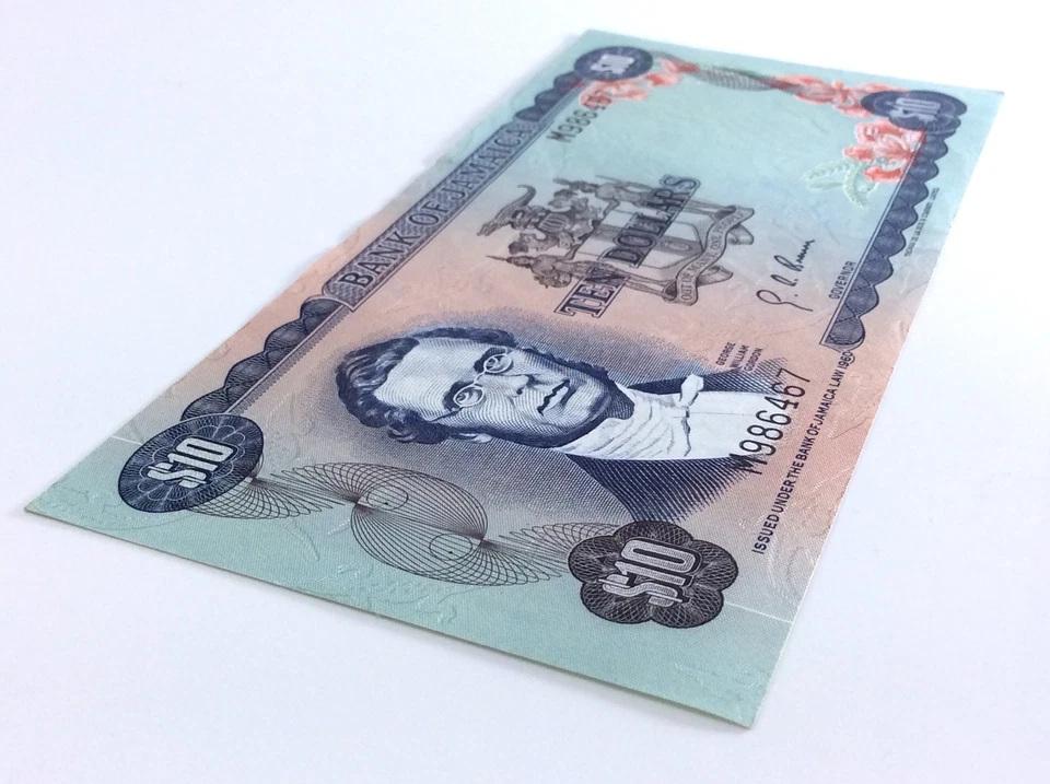 1960 Bank of Jamaica 10 Dollar Crisp Almost Uncirculated Banknote M Series H172 - Image 3 of 4