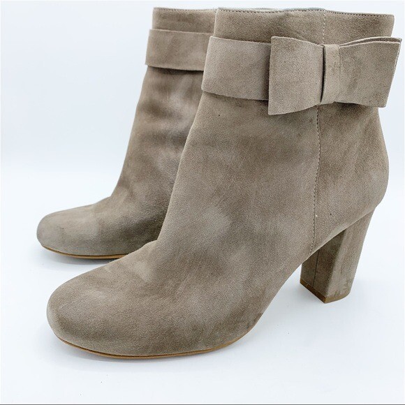 KATE SPADE New York Taupe Suede Ankle Boot w/Chunky Heel and Suede Bow at Ankle thumbnail 2