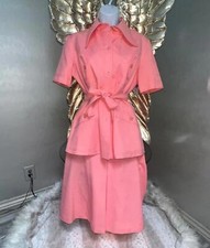 Vintage 70s Pink Collared Skirt Suit Set - Belted Waist