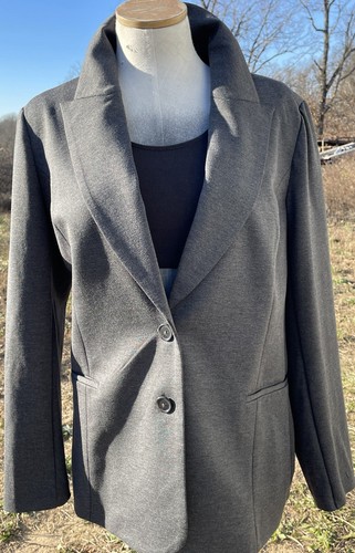 DG2 Womens Ponte Knit Boyfriend Stretch Heather Gray Blazer Jacket Size LARGE - Picture 2 of 22