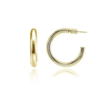25mm Polished Open Round Post Gold Plated Sterling Silver C-Hoop Earrings