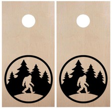 Bigfoot in Tree Line Circle Cornhole Board Decals V10 22" Sasquatch Vinyl