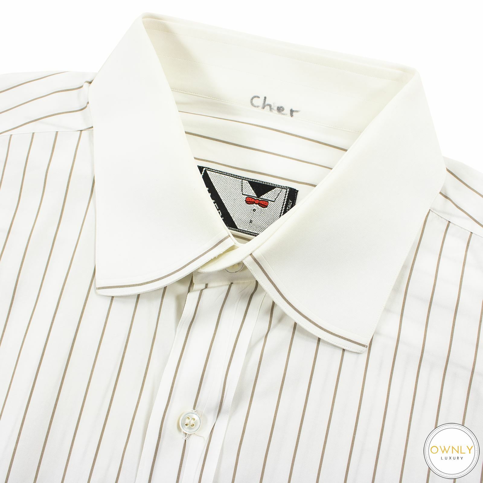 Ameri White Brown Cotton Striped MOP Buttons Spre… - image 1