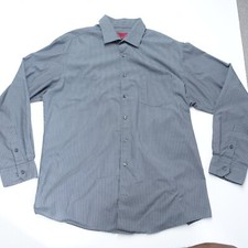 Alfani Dress Shirt Mens XL Gray Striped Cotton Stretch Fabric Long Sleeve Fitted
