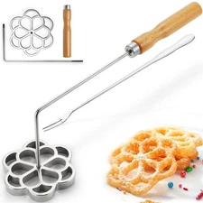 Bunuelos Mold with Handle 304 Stainless steel Rosette Maker with Long Fork- 4...