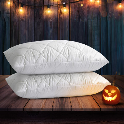 2x Hotel Quality Quilted White Pillows - Extra Filled, 29x19 Inches (74x48cm), Hypoallergenic