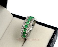 Natural Emerald Gemstone 925 Sterling Silver May Birthstone Half Eternity Ring