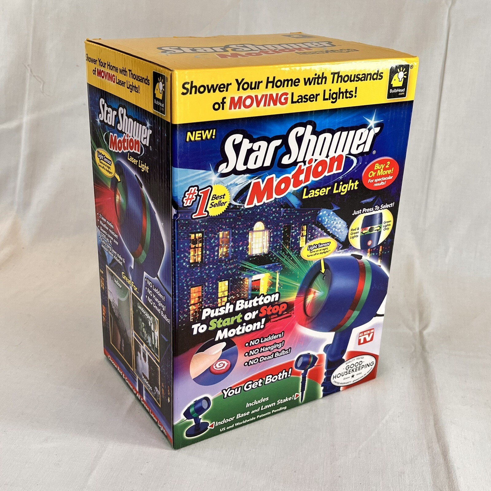 Star Shower Motion Moving Laser Light Show BulbHead Green Red Indoor