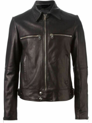 Jacket Leather Biker Black Motorcycle Genuine Lambskin Mens New Vintage Slim Fit