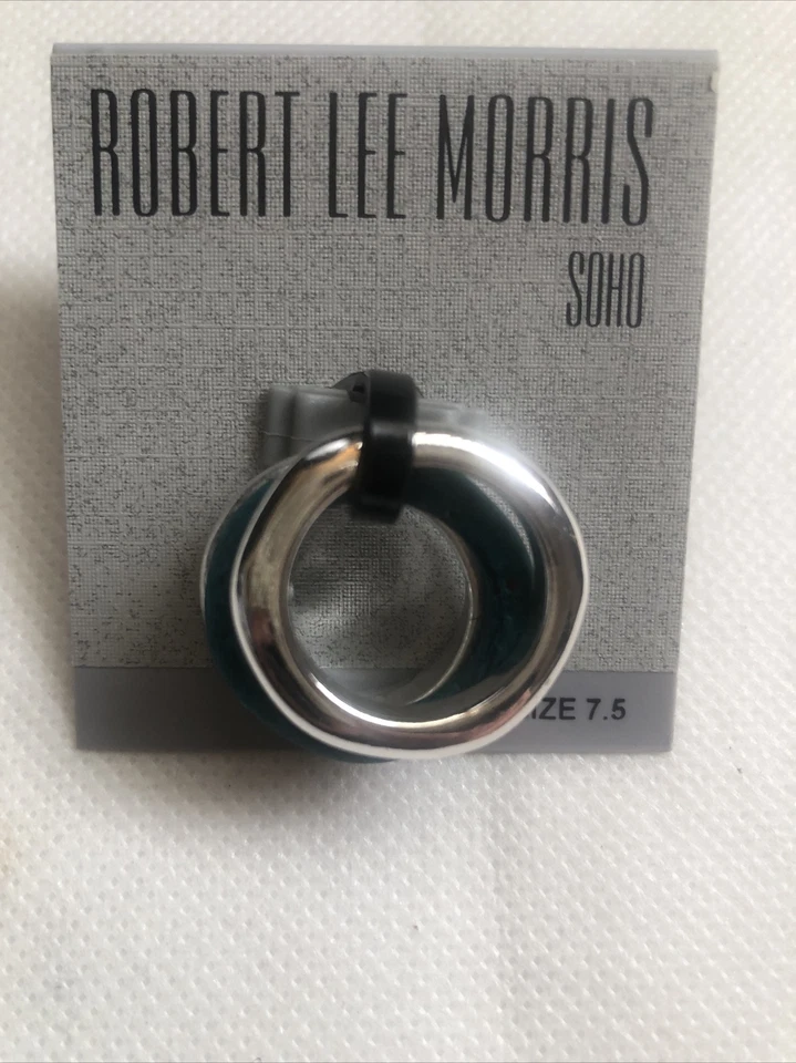 Anillos apilables Robert Lee Morris Soho plata y azul verde pátina talla 7,5 nuevos con etiquetas Foto 4 de 4