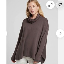 Athleta Ethereal Brushed Funnel Neck Shale Brown Oversized Sweatshirt S