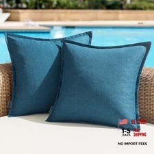 Set of 2 Outdoor Waterproof Throw Pillow 18" x 18" Pack of 2 Navy Blue-1