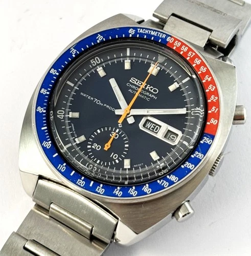 Vintage Seiko Pepsi Pogue Stainless Steel Chronograph Mens Watch  6139 6001 1970
