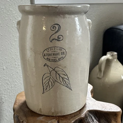 Antique Red Wing 2 gallon Birch Leaf Stoneware Crock Churn