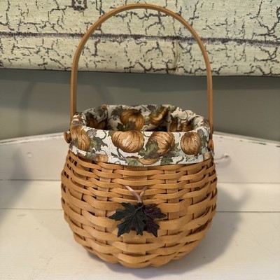 Longaberger 2001 Pumpkin Patch Basket Liner & Tie On Handwoven EUC