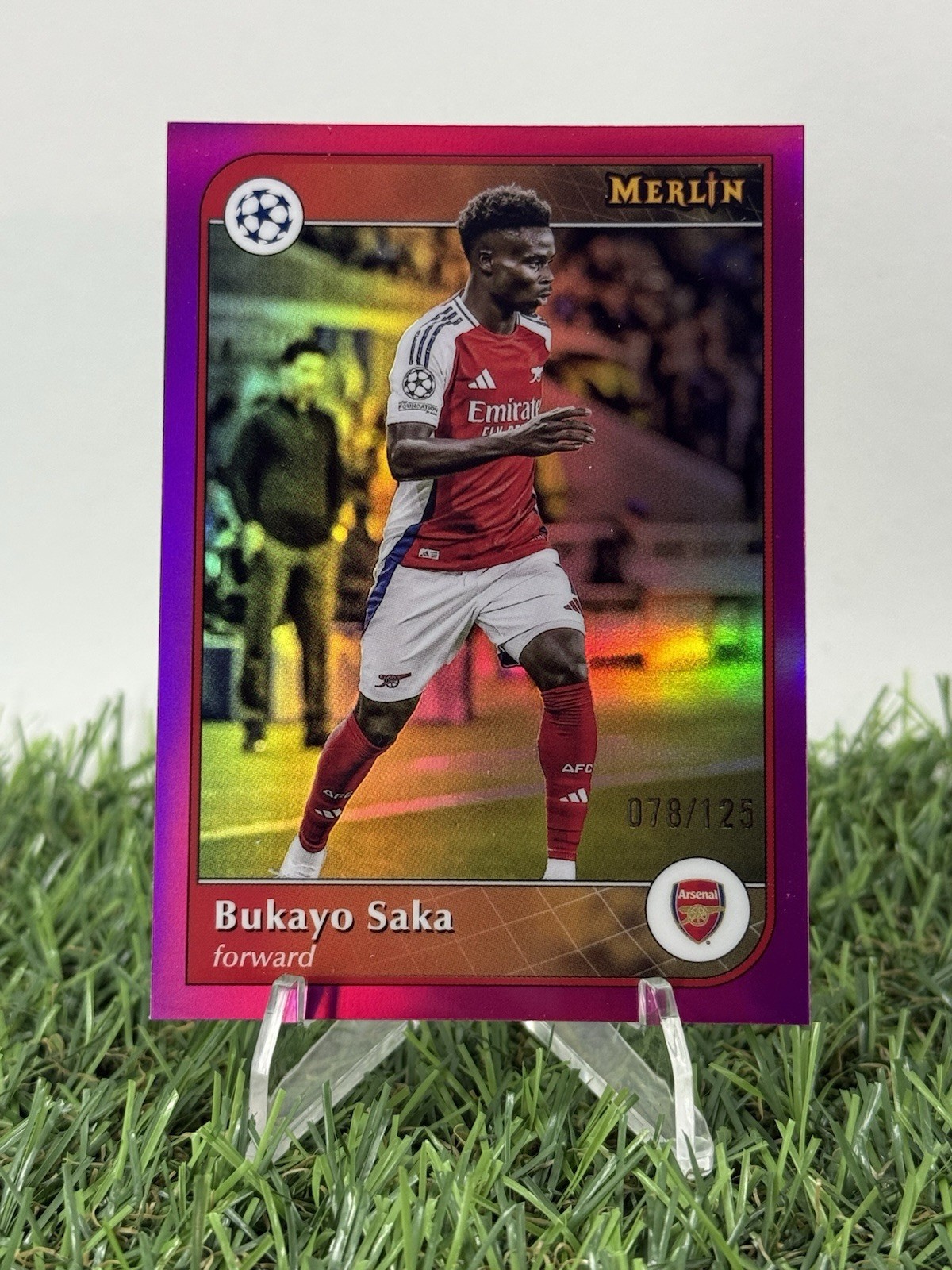2024-25 Topps Merlin UCC Bukayo Saka /125 | MAGENTA REFRACTOR | Arsenal FC