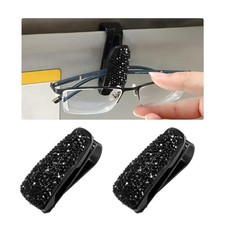 2 PCS Car Sun Visor Glasses Holder, Fashion Bling Car Eyeglasses Black