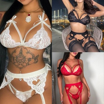 Sexy Dessous Unterwäsche Body Open Cup BH G String Set Schwarz Weiß Rot