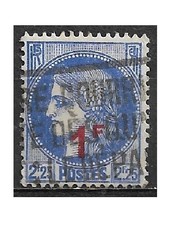 Timbres YT 487 MI 490 Ceres 2f25 Outremer 1940 1941 surchargé 1f rouge Oblitéré