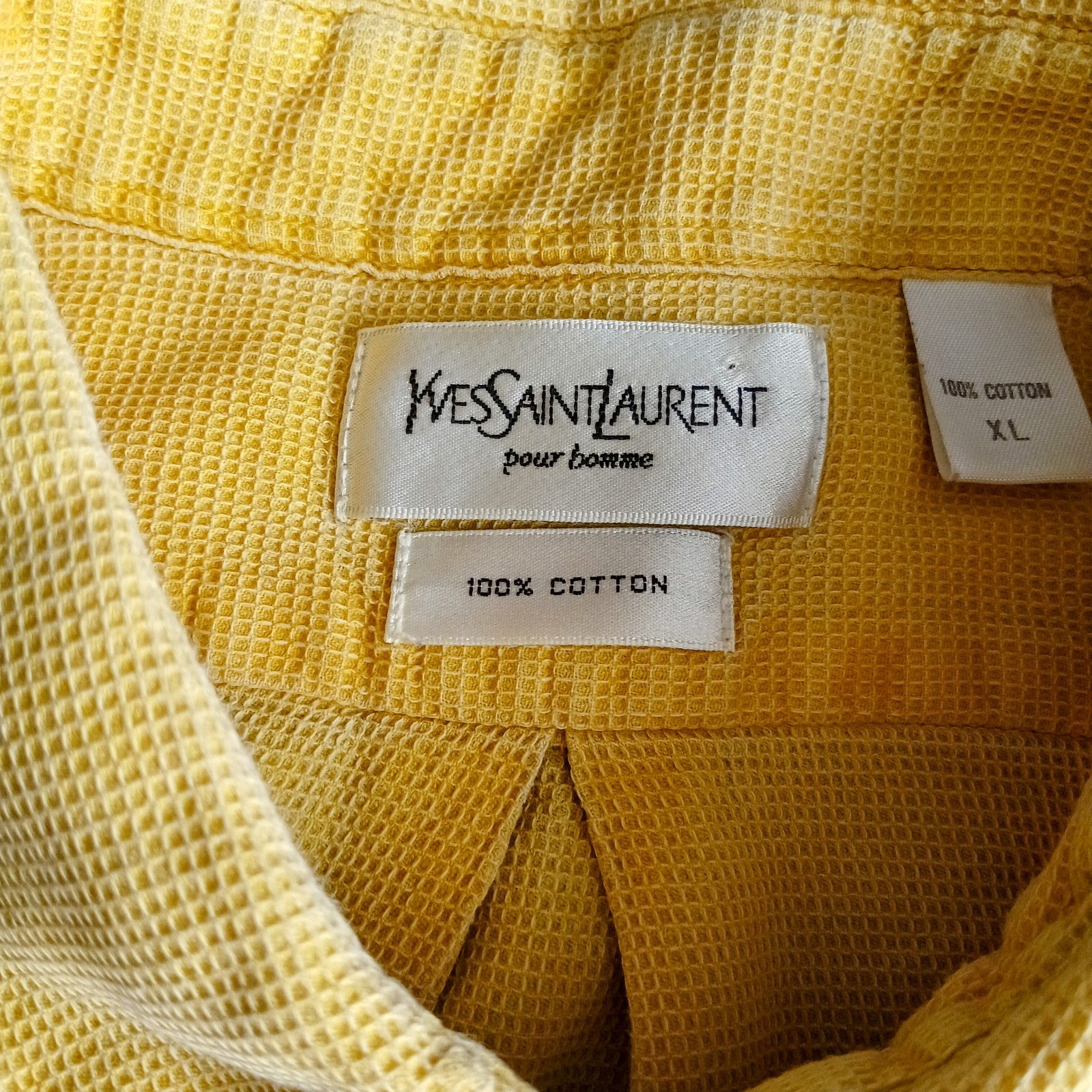 Camicia Yves Saint Laurent YSL vintage uomo cotone giallo pallido manica lunga. UK XL