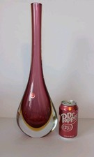 Murano Teardrop Sommerso 17" Red Clear Yellow Cased Glass Vase Over 6 Lbs. READ