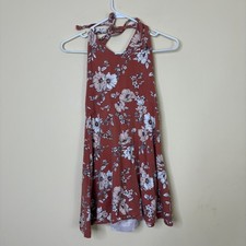 Forever 21 Floral Halter Dress Rust Red Medium Cotton Blend Summer Boho