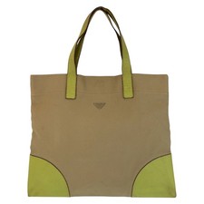 Prada Canvas Leather Tote Bag Women Beige One Size