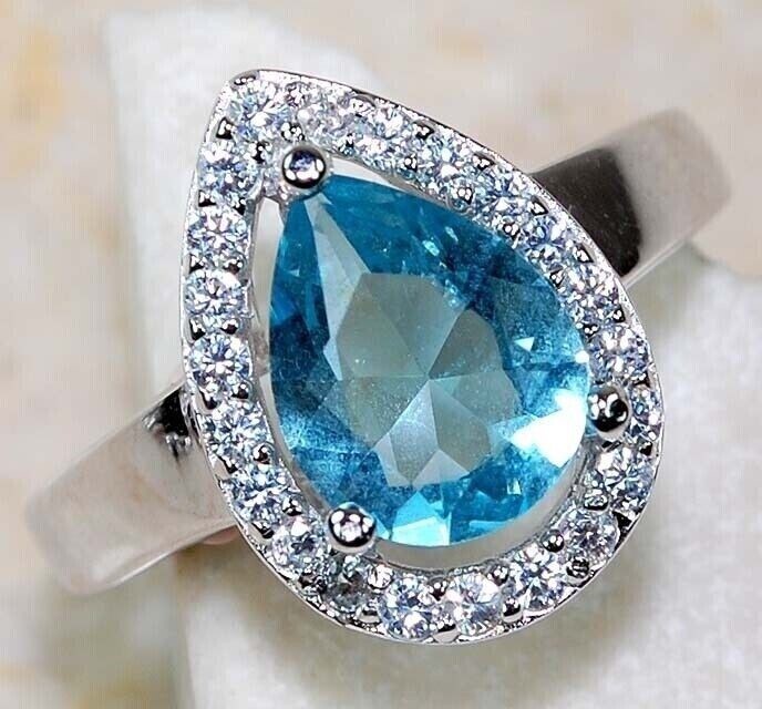2CT  Aquamarine 925 Solid Sterling Silver Ring Jewelry Sz 8 U3-4