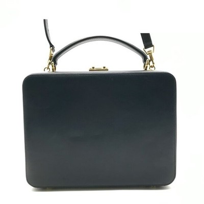 Gucci Vintage Leather 2WAY Handbag Shoulder Bag Vanity Bag Navy bag r845