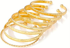 7Pcs Gold Bangle Bracelets Set for Women - Multi Layer Stackable Textured Bracel