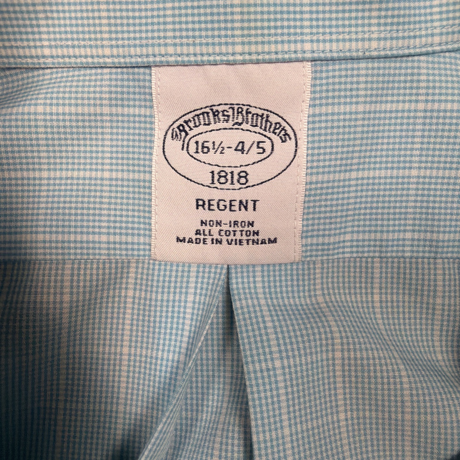 Brooks Brothers Regent Shirt Mens 16.5 4/5 Non Iron All Cotton Spread Blue Check thumbnail 3