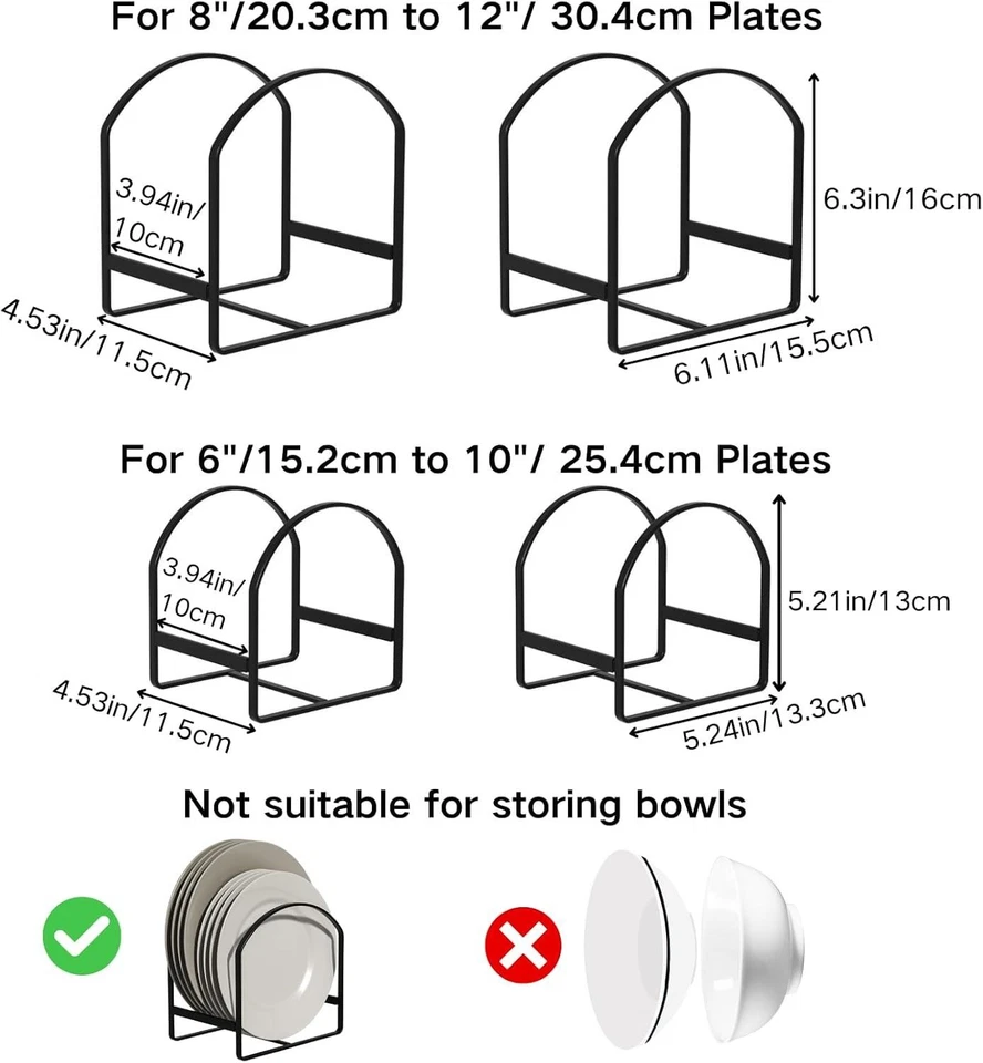 4 Pack Kitchen Plate Holders Metal Dish Rack Organiser for Cupboard & Countertop - Image 4 of 4