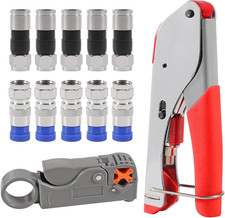 10Pcs F Type RG6 Compression Connectors Coaxial Cable Crimper Kit with Wire Stri
