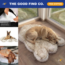Orthopedic Faux Fur Dog Bed, Memory Foam, Large 50"x30", White  Brown Tips