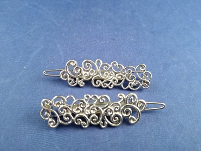 Vtg Goody Silver Tone METAL Hair Barrettes Pair UP DO Hair Accessory *16-B-106