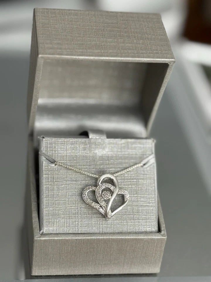 VTG ZALES .20ct DIAMOND Heart Pendant Necklace Sterling Silver 925 19.75in Italy - Image 2 of 4