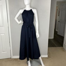 NWT Talbots Midi Dress Blouson Chain Strap Cotton Preppy Minimalist Navy Size 2