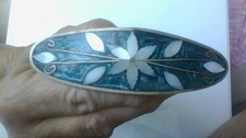 Vintage Alpaca Mexico Style Mother of Pearl Abalone Inlay Hair Clip Barrette