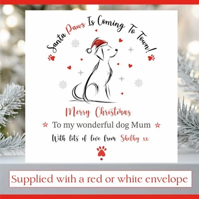 CHRISSIECREATESCARDS Personalised Christmas Card from the Dog, Dog Mum Card, Dog Dad Christmas Card.