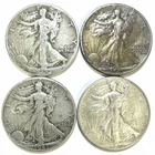 90% SILVER Walking Liberty Half Dollars 1942-1945 Cull Lot of 4 Coins $2 Face